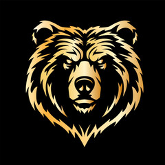 Stylized golden bear head vector illustration on a black background, ideal for logos, branding, sports teams, or bold graphic design concepts.