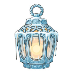 Frozen ice lantern design with icicles for Harbin Ice Festival  