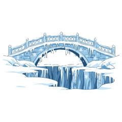 Ice bridge surrounded by frozen landscape and snow for Harbin Ice Festival  