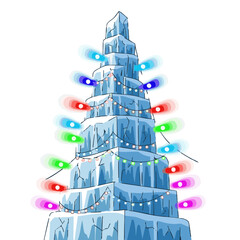 Ice tower decorated with colorful LED lights for Harbin Ice Festival  