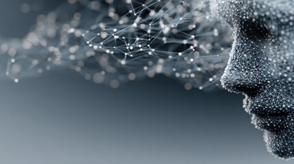 Face with network of dots representing human connection and interaction in user experience orchestrated by ai