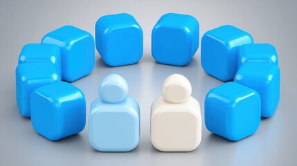 Group of blue and white cubes forming a dynamic structure representing user experience modules in a digital network