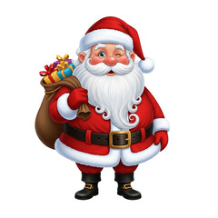 Obraz premium Cartoon Santa Claus Winking with Sack of Gifts