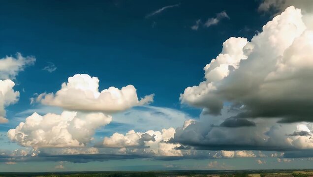 Natural 4K time lapse view from below of a huge soft white cloud intensely lit by the bright sun capturing how the cloudy summer sky constantly changes its shape in the wind