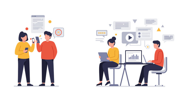 Business colleagues collaborating on digital projects with data analytics  video presentations perfect for showcasing teamwork  virtual workplace. - Powered by Adobe