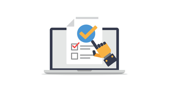 laptop with checklist and robotic hand clip art preview