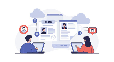 Recruiters reviewing resumes online using cloud-based HR software ideal for showcasing HR tech solutions and modern recruitment processes.