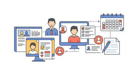 recruitment process illustration managing applications scheduling interviews verifying documentation and onboarding candidates for talent acquisition success.