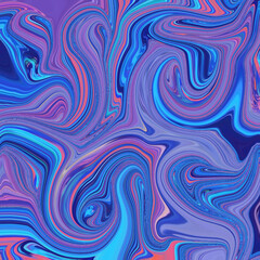 Colorful swirling fluid art in pink and blue tones, dynamic liquid curves forming a mesmerizing abstract design, pattern, texture, colorful background.