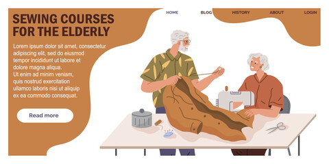 Lifelong learning, creative hobbies, elderly education, skills development, personalized crafts, social interaction. Sewing courses for elderly, individuals sewing fabric. Lifelong learning