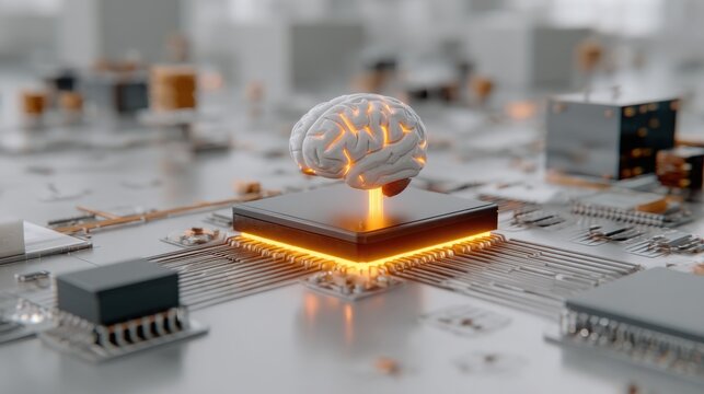 Brain on a circuit representing cognitive technology and strategy in corporate ai enablement and innovation framework