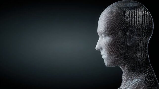 Head with grid pattern illustrating the concept of corporate ai financial strategy framework and data management