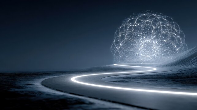 Long exposure shot of a road with bright light trails illustrating speed and motion in a nighttime city setting