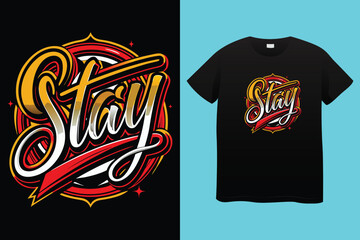 Stay groovy retro t-shirt design, colorful hippie 70s style with peace sign, psychedelic vintage apparel, vector illustration of a male hand drawn