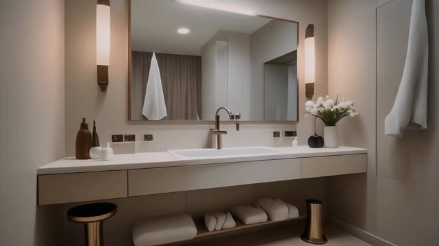 Bathroom interior with sink and mirror.