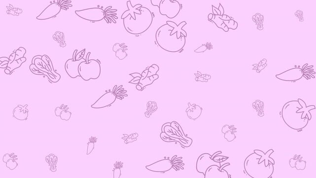 Minimalist purple background with outlined healthy food pattern