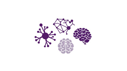 Simplified illustration of the brain and neurological structures in shades of purple
