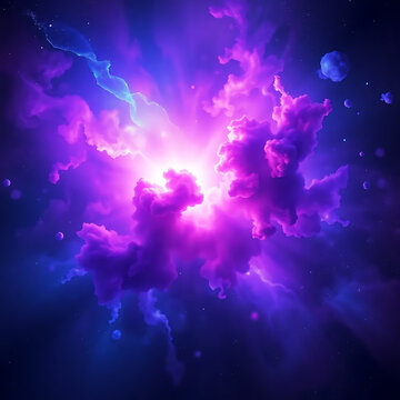 Deep Space Nebula Background, Vibrant Blue Purple Abstract Texture, Generative AI Illustration