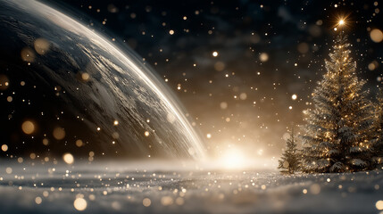 Christmas Tree in Winter Scene: A festive Christmas tree, adorned with twinkling lights.