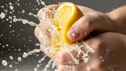 Squeezing a Lemon - A Burst of Citrus Freshness in Hand.