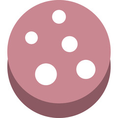 Fototapeta premium Round pinkish meat slice with white circular inclusions and a subtle shadow effect isolated on a transparent background a simple graphic representation of processed meat