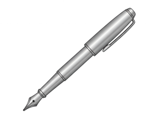 Polished metallic writing instrument featuring an extended nib and clip against a dark backdrop