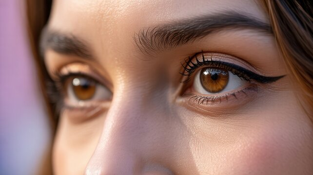 Close-up of a woman stunning hazel eye with classic eyeliner