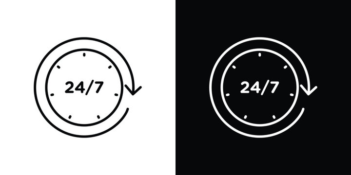 24 7 icon symbol, Set of line icons pack