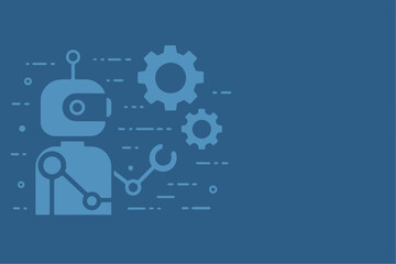 Automated Repair Robot with Gears, Wrench and Technology Illustration in Blue