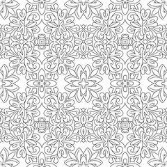 Black and white intricate floral pattern with geometric accents