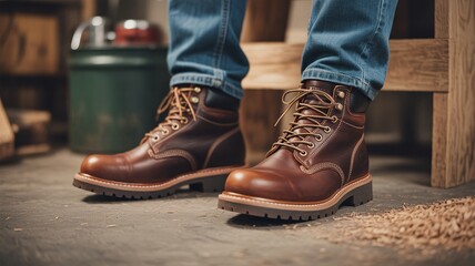 Rugged leather work boots for men, durable and stylish footwear for tough jobs and outdoor adventures