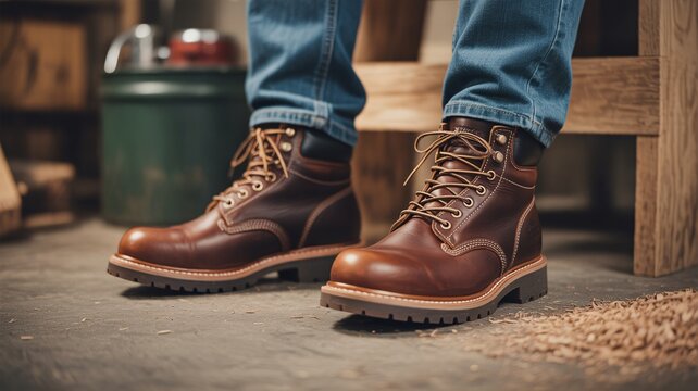 Rugged leather work boots for men, durable and stylish footwear for tough jobs and outdoor adventures