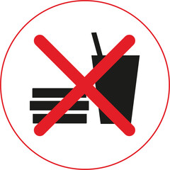 Obraz premium Red Circle With A Diagonal Line Over A Stack Of Rectangular Food Items And A Tall Cup With A Straw In Black Silhouette Isolated On A Transparent Background Indicating A Prohibition Sign