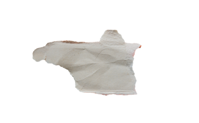 Fragmento de papel beige rasgado con textura y bordes irregulares sobre fondo negro