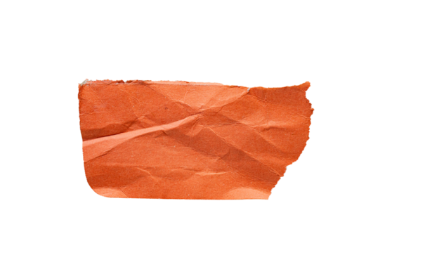 Fragmento de papel naranja arrugado con textura rugosa sobre fondo aislado