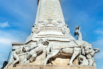 The Monument to the Marquis of Pombal, Sebastião José de Carvalho e Melo, was Inaugurated in 1934, consists of a 40-meter-high carved stone pedestal on which stands a bronze statue. Lisbon, 2023 