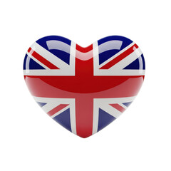 Obraz premium Glossy 3d heart shape with the flag of the united kingdom isolated on transparent background
