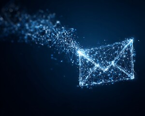 Abstract Blue Email Envelope Made of Connected Dots on Dark Background Symbolizing Digital Communication and Technology