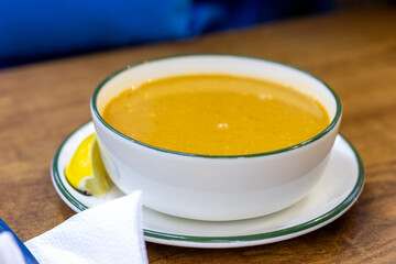 Close-Up of Lentil Soup with Lemon