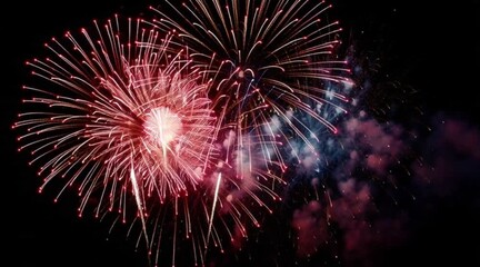 Vibrant fireworks exploding in the night sky create a stunning visual display for festive celebrations and patriotic events with dynamic, colorful bursts - Powered by Adobe