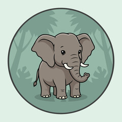 Cute Elephant Standing with Jungle Background Animal Character Vector Illustration