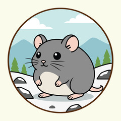 Cute European Snow Vole Sitting on Snowy Ground Mountain Rodent Animal Character Vector Illustration