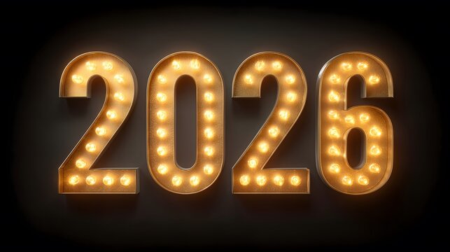 2026 marquee lights shining a new year celebration