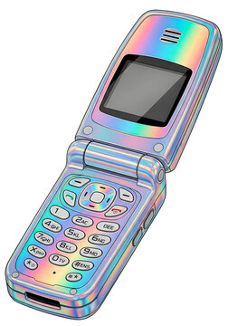 Holographic flip phone PNG