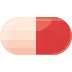 Two Tone Red and White Pill Shaped Object With Smooth Edges and Gradient Shading Representing Medicine or Supplement Isolated on Transparent Background