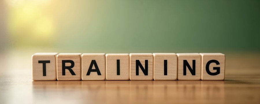Wooden blocks on a wooden surface form word training. Concept for design education, learning process. Ideal for business, school, pro, teacher. Knowledge is important.