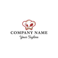 Creative chef hat logo with spoon and fork icon for a culinary business.