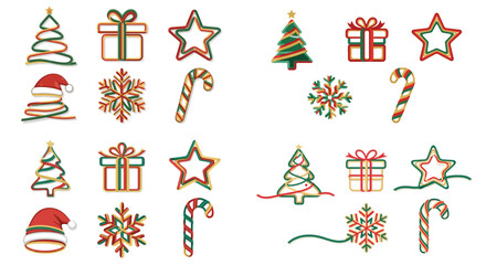 Ribbon Line Christmas Icon Set