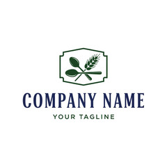 Vintage-inspired logo design featuring crossed spoons and a wheat stalk within a framed badge, perfect for a restaurant or food-related business.
