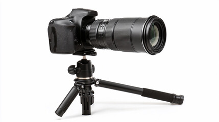 Professional camera on tripod ready for outdoor photography session